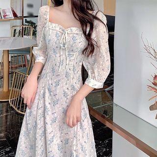 Floral Print Square-neck Midi Dress