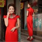 Cap-sleeve Long Cheongsam