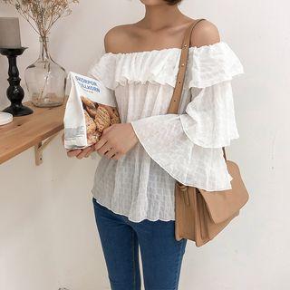 Off-shoulder Tiered Bell-sleeve Top