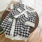 Short-sleeve Buttoned Knit Houndstooth A-line Dress As Shown In Figure - One Size