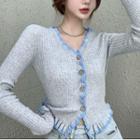 Ruffled Cardigan Blue & Gray - One Size