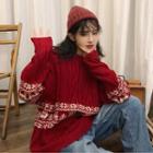 Reindeer Print Cable Knit Sweater