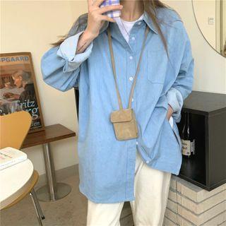 Long-sleeve Denim Loose-fit Shirt Light Blue - One Size