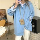 Long-sleeve Denim Loose-fit Shirt Light Blue - One Size