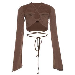 Long-sleeve Strappy Tie-waist Crop Top