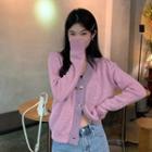 V-neck Contrast Trim Cardigan Purple - One Size