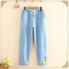 Animals Embroidered Drawstring Jeans