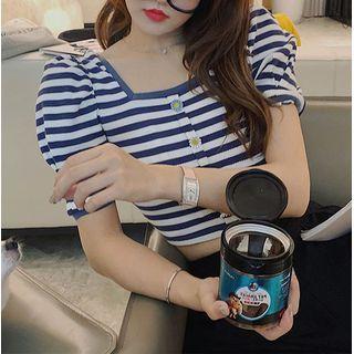 Short-sleeve Square-neck Striped Top