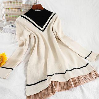 Two-tone Sweater Dress Almond - One Size