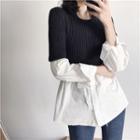 Mock Two-piece Knit Panel Blouse As Shown In Figure - One Size