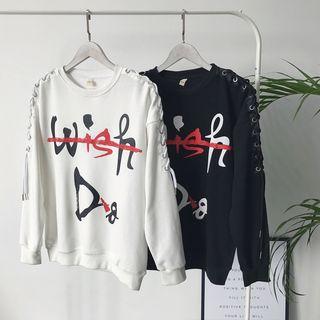 Long-sleeve Printed Tie-up Pullover