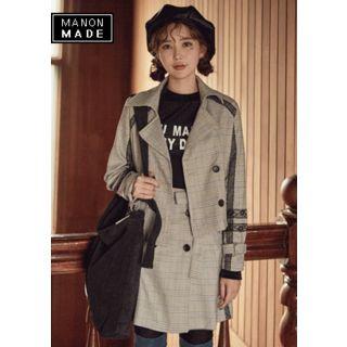 Set: Laced Glen-plaid Blazer + Skirt With Sash