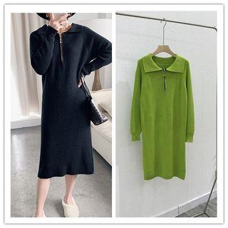 Collared Half-zip Midi Sweater Dress