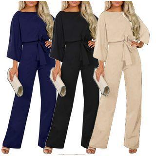Bat-sleeve Plain Jumpsuit