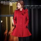 Stand Collar Bow-accent Woolen Coatdress