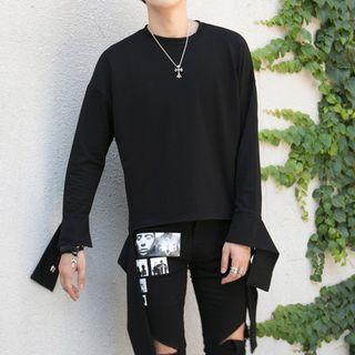 Plain Irregular Long-sleeve Sweatshirt