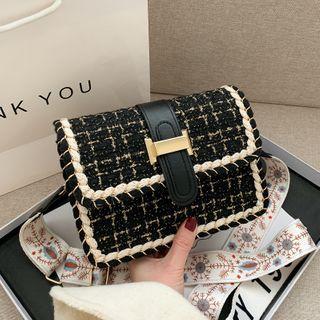 Wide Strap Tweed Flap Crossbody Bag