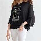 Batwing-sleeve Rhinestone Embellished Knit Top