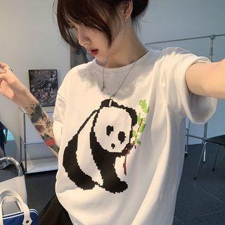 Short-sleeve Panda Print T-shirt White - One Size