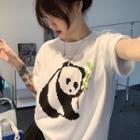 Short-sleeve Panda Print T-shirt White - One Size