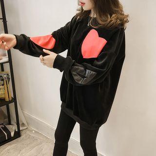 Heart Applique Velvet Long Pullover