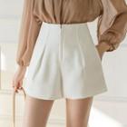 High-waist Zip Plain Shorts