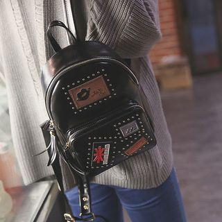 Patch Embroidered Faux Leather Backpack