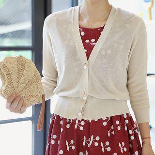 V-neck Faux-pearl Sheer Cardigan