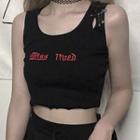 Letter Embroidered Cropped Tank Top Black - One Size