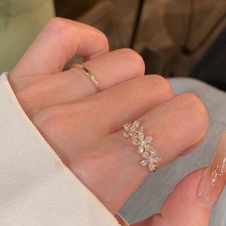 Rhinestone Flower Alloy Open Ring