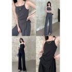 Side-slit Long Camisole Top / High-waist Wide-leg Pants