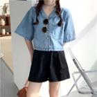 Short Sleeve Oversized Crop Denim Jacket