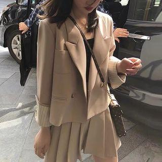 Double-breasted Blazer / Pleated Mini A-line Skirt / Camisole Top / Set