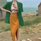 Short-sleeve Blazer / Floral Print Top / Skirt