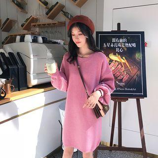 Cat Pattern Long-sleeve Knit Dress Pink - One Size
