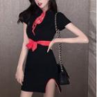 Short-sleeve Lace-up Mini Qipao Dress