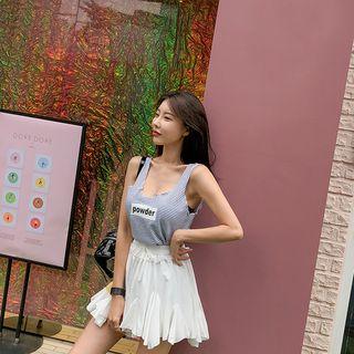 Lettering Stripe Lettuce-edge Tank Top