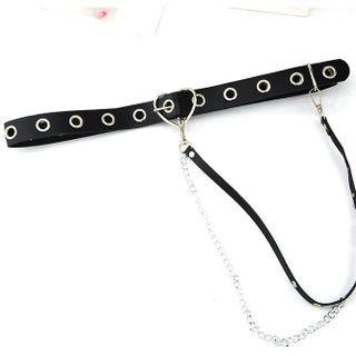 Chained Faux Leather Layered Belt Black - One Size