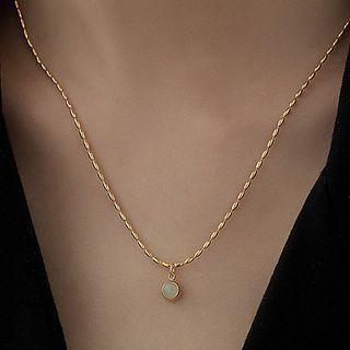 Faux Gemstone Pendant Stainless Steel Necklace Gold - One Size