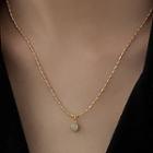 Faux Gemstone Pendant Stainless Steel Necklace Gold - One Size