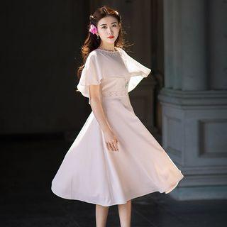 Sleeveless Embroidery Dress With Cape