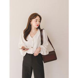 Plus Size V-neck Buttoned Blouse