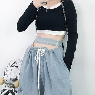 Color Block Long-sleeves Top