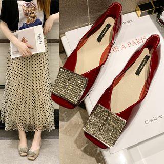 Patent Square-toe Rhinestone Flats