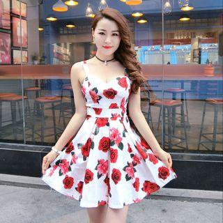 Sleeveless Floral Print A-line Mini Party Dress