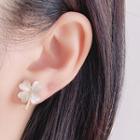 Clover Cat Eye Stone Alloy Earring 1 Pair - Clip On Earrings - White & Gold - One Size