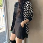 Drop-shoulder Checked Cardigan Black - One Size