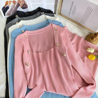 Buttoned Skinny Knit Midi Dress In 5 Colors