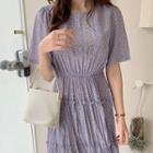 Dotted Crinkled Long Tiered Dress Light Purple - One Size
