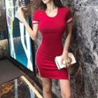 Striped Cut-out Short-sleeve T-shirt Dress